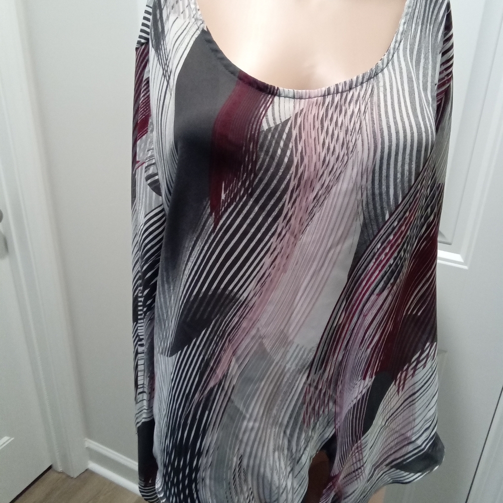 Ashley Stewart Plus Size 22/24 Abstract Striped Cold Shoulder Burgundy & Black